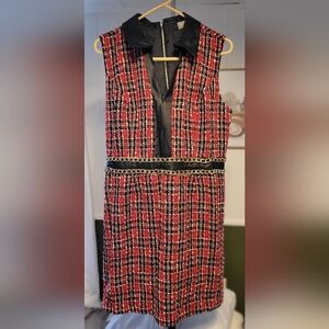 Venus Chic Red and Black Tweed Skirt with Chain Detail